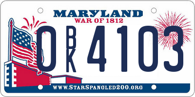 MD license plate 0BK4103