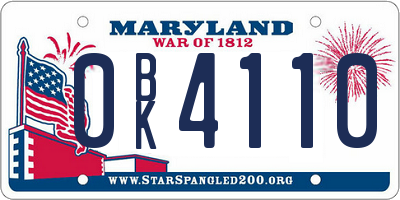MD license plate 0BK4110