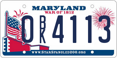 MD license plate 0BK4113
