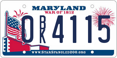 MD license plate 0BK4115