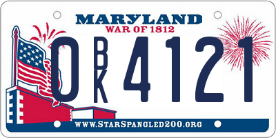 MD license plate 0BK4121