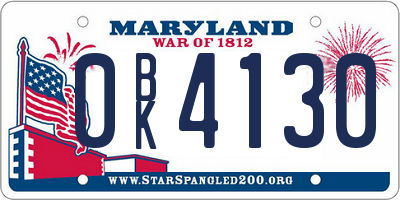 MD license plate 0BK4130