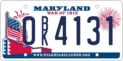 MD license plate 0BK4131