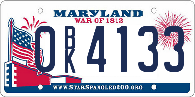 MD license plate 0BK4133