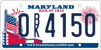 MD license plate 0BK4150