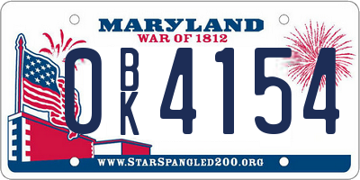 MD license plate 0BK4154