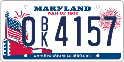 MD license plate 0BK4157