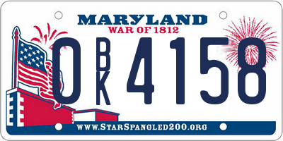 MD license plate 0BK4158