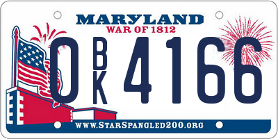 MD license plate 0BK4166