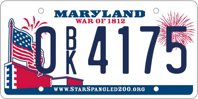 MD license plate 0BK4175