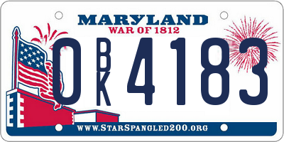 MD license plate 0BK4183