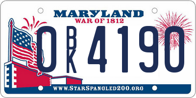 MD license plate 0BK4190