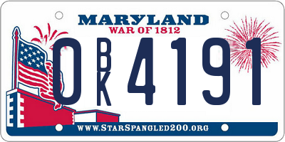 MD license plate 0BK4191