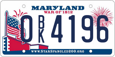 MD license plate 0BK4196