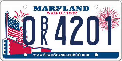 MD license plate 0BK4201
