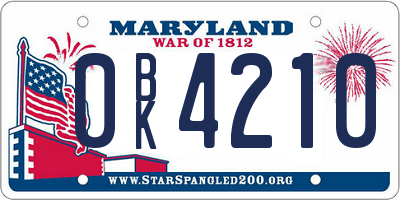 MD license plate 0BK4210