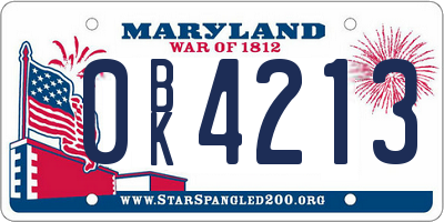 MD license plate 0BK4213