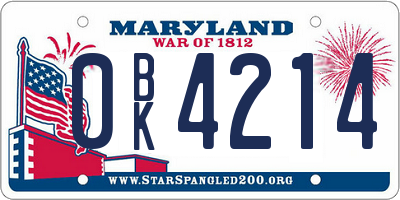 MD license plate 0BK4214