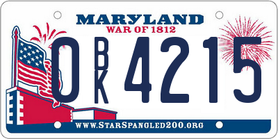 MD license plate 0BK4215
