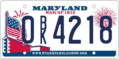 MD license plate 0BK4218