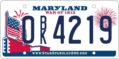 MD license plate 0BK4219