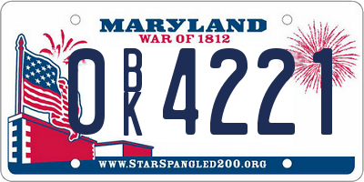 MD license plate 0BK4221