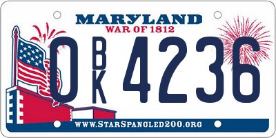MD license plate 0BK4236