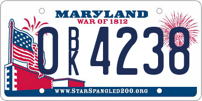 MD license plate 0BK4238