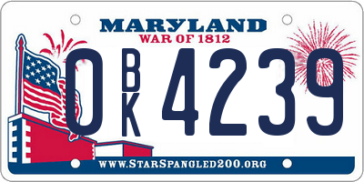 MD license plate 0BK4239