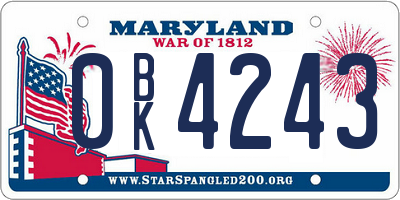 MD license plate 0BK4243