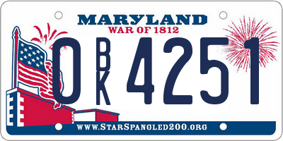 MD license plate 0BK4251