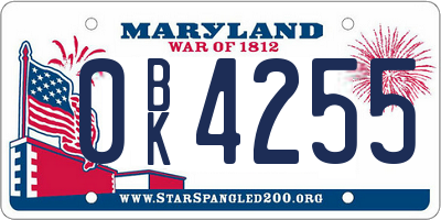 MD license plate 0BK4255