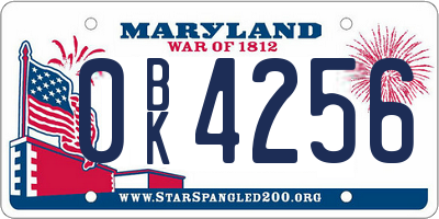 MD license plate 0BK4256