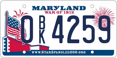 MD license plate 0BK4259