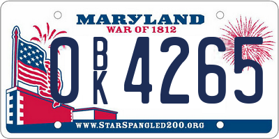 MD license plate 0BK4265