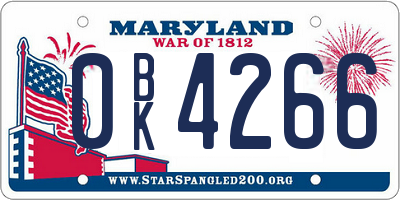 MD license plate 0BK4266