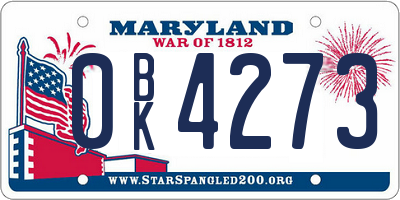 MD license plate 0BK4273