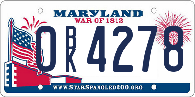 MD license plate 0BK4278