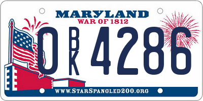 MD license plate 0BK4286