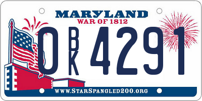 MD license plate 0BK4291