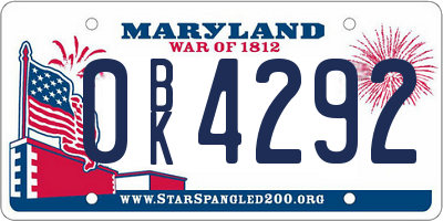 MD license plate 0BK4292