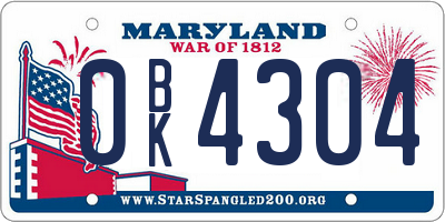 MD license plate 0BK4304