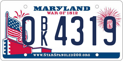 MD license plate 0BK4319