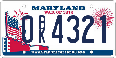 MD license plate 0BK4321