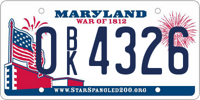 MD license plate 0BK4326