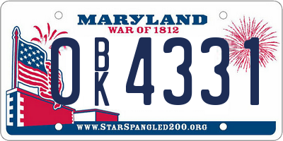 MD license plate 0BK4331
