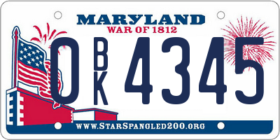 MD license plate 0BK4345