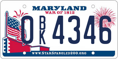 MD license plate 0BK4346