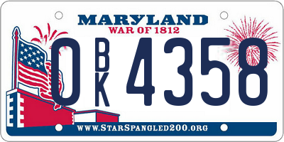 MD license plate 0BK4358