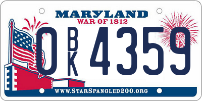 MD license plate 0BK4359